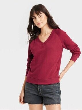 Universal Thread Women's Maroon V-Neck Pullover Sweater